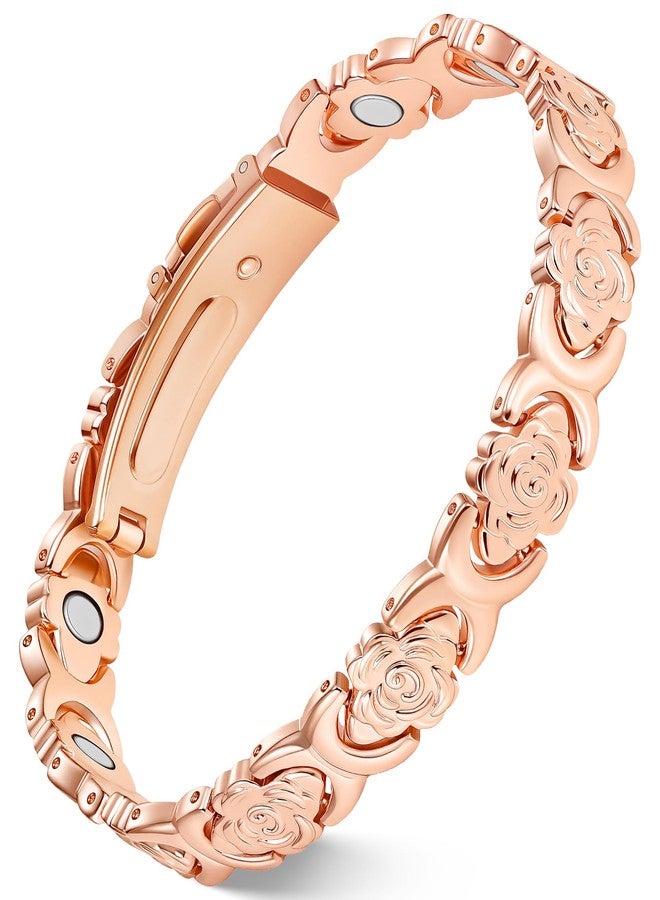 Feraco Pure Copper Bracelets for Women, Ultra Strength Magnetic Bracelet for Women with 3800 Gauss Magnet, Adjustable Flower Real Copper Jewelry Gift with Infinite Rose-Engraved (Rose Gold) - Image 1